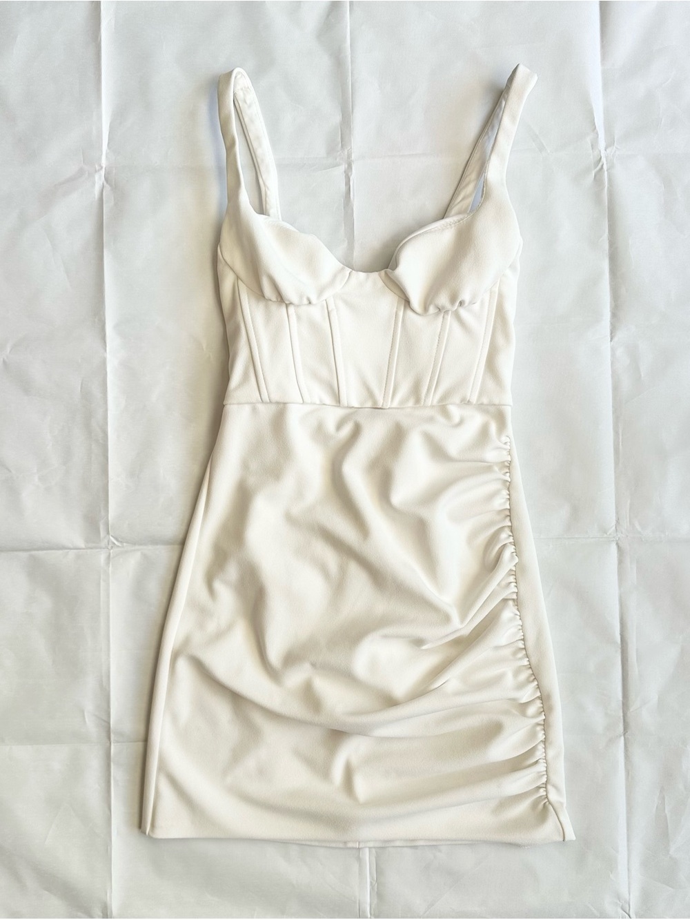 Zara corsetry style draped elasticized white bodycon mini dress, size small